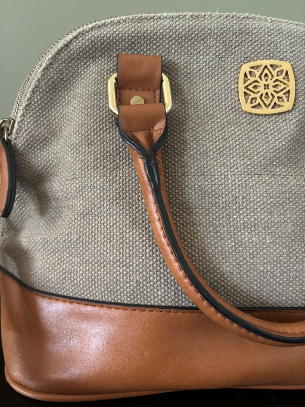 NWOT Christian Siriano Tan Linen-Like & Brown Faux Leather Shoulder Bag